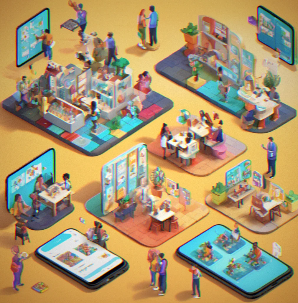 Diverse user personas shown on mobile screens in various settings like commute and coffee shop