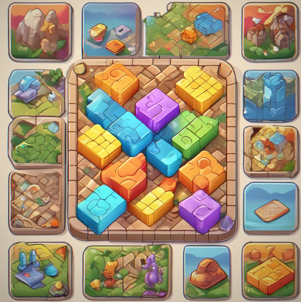 Game board showing tile puzzle grid with multiple constraint types and character card slot below