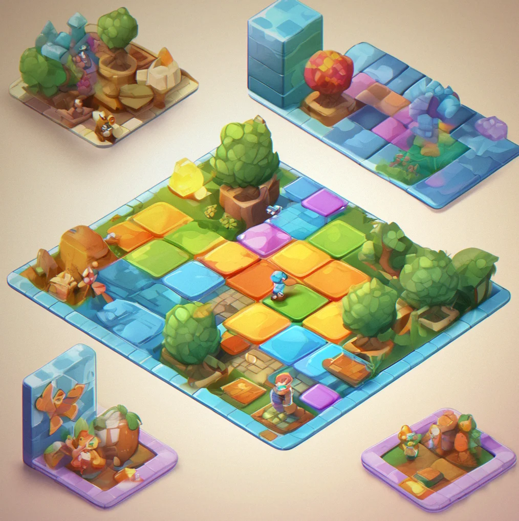 Mobile game screen showing tile puzzle Grid with character card below